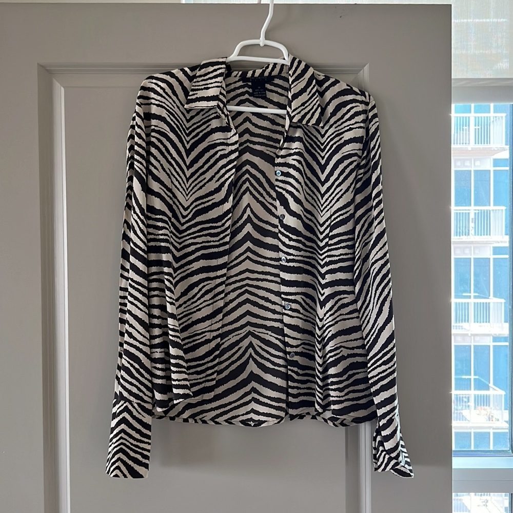 VINTAGE Silk Button Up Animal Tiger Zebra Print